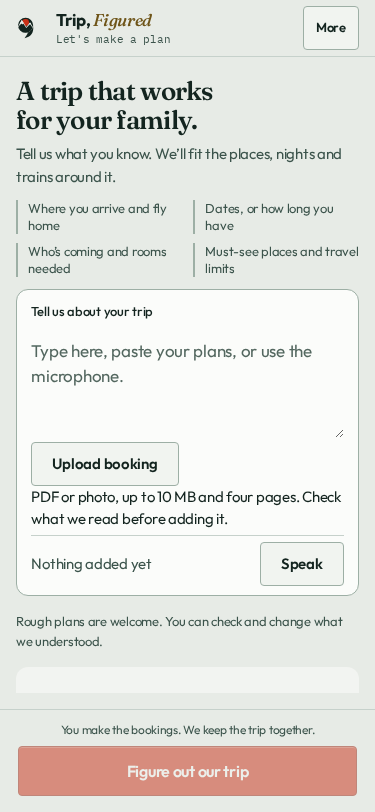 Recorded app screen: describe your places, family and the things that cannot change