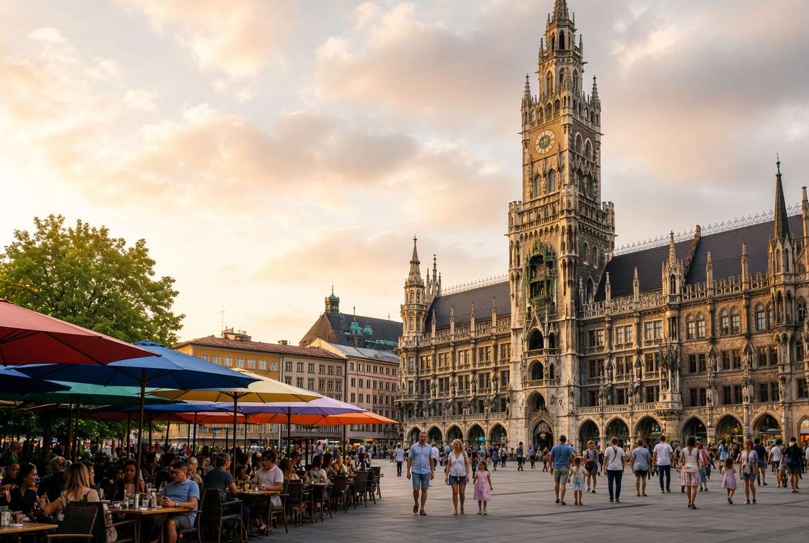 Munich Marienplatz at golden hour